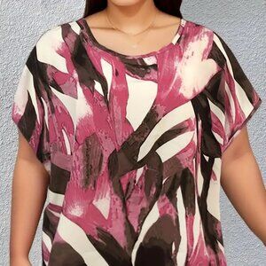 Women Plus Size Leaf Print Trendy Summer Loose/Relaxed Fit Casual Blouse Top 20W